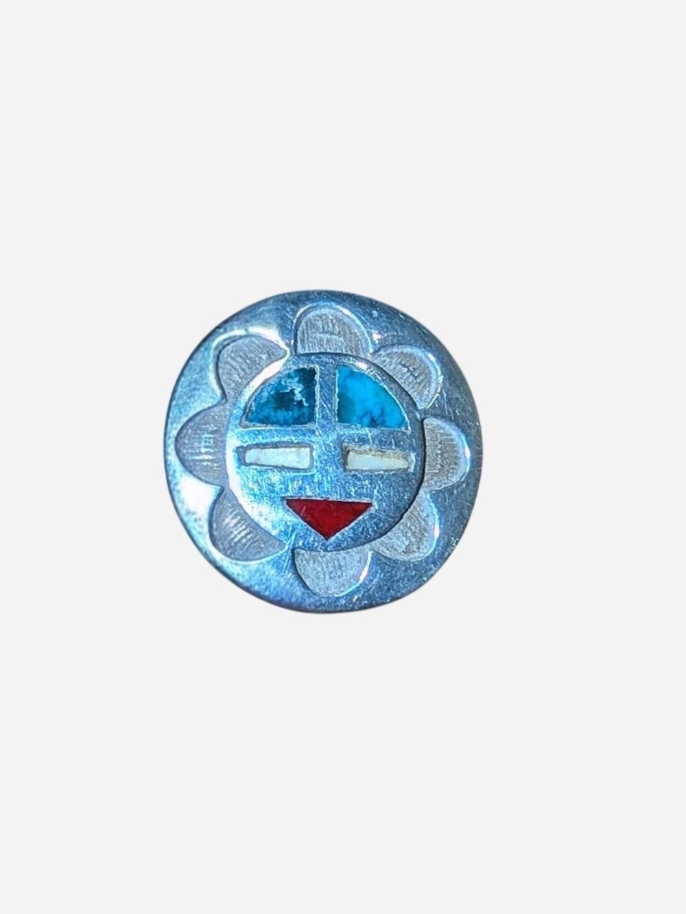 Vintage Zuni Sunface Turquoise Inlay Statement Ring